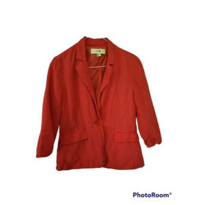 Womens XXI Forever 21 Size Medium Linen Blend Coral Red Jacket Blazer Lined